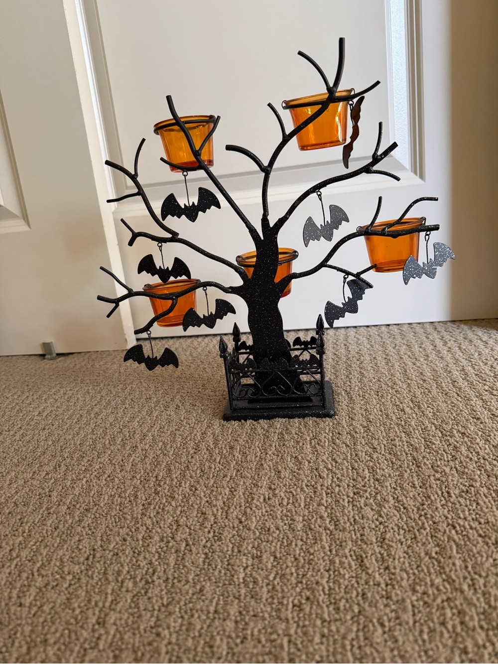 Pottery Barn Black Halloween Tealight Tree with Orange Votives